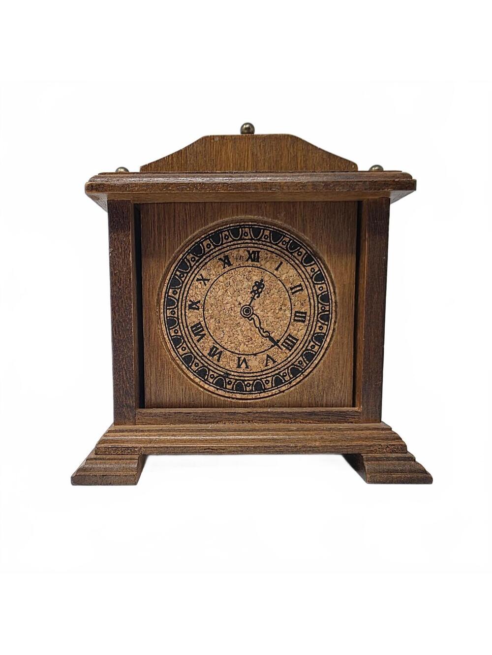 Vintage Wood and Cork Clock Coasters Set of 6 with Holder